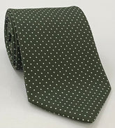 White On Dark Olive Green Printed Pin Dot Silk Tie MCPDT-5